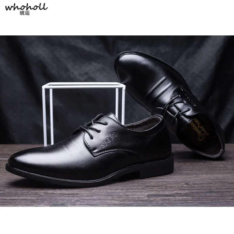 

WHOHOLL Men's Leather Dress Shoes Lace-up Shoes Shiny Patent Leather Business Oxfords Shoes Black Flat Shoes EUR Size 38-44