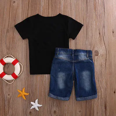 Casual 2017 New Toddler Baby Boys Short Sleeve Shirt Tops + Jeans Shorts 2pcs Set Kids Clothes Outfits |