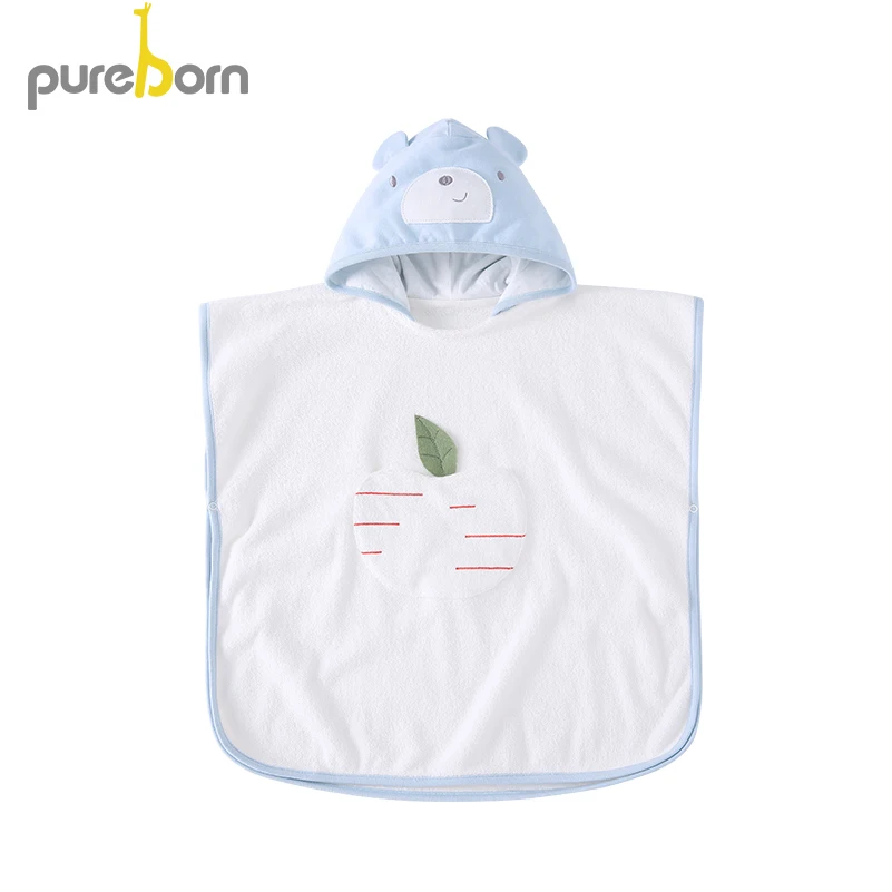blue (0-1 Years) Pureborn/пляжное полотенце с капюшоном для маленьких девочек и мальчиков, халат, пончо, хлопковое мягкое впитывающее полотенце для малышей - Цвет: blue (0-1 Years)