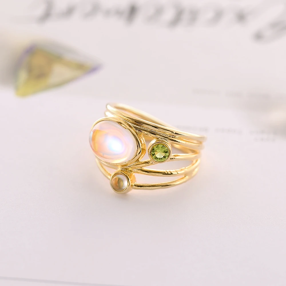 

ROMAD Geometric Vintage Colorful Oval Fire Opal Rings For Women Gold Color Eternity Engagement Rings Jewelry For Female R4