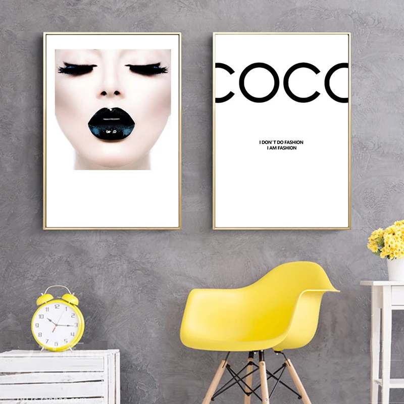 Модный настенный плакат Vogue COCO с губами и сексуальной девушкой минималистичный