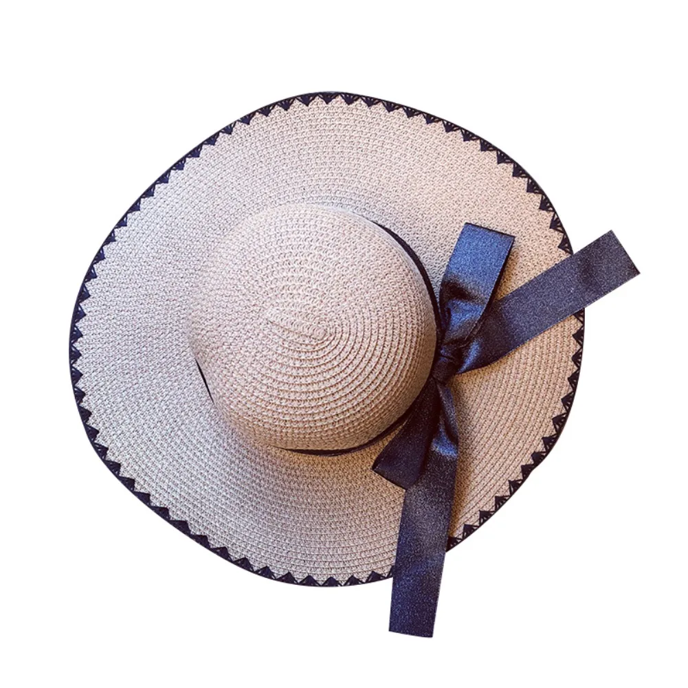 Summer Women Flat Sun Hat European Casual Fashion Elegant Bowknot Wide Brim Sunshade Holiday Beach Cap Sunhat Female Girls | Аксессуары