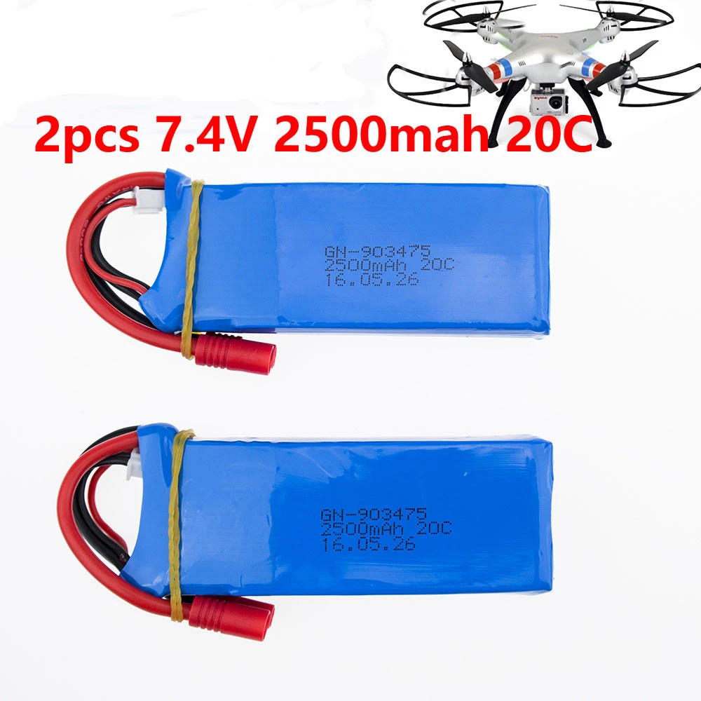 Syma X8W X8C X8 батарея 2 шт./лот 7 4 в 2500 мАч Lipo EC3 вилка для квадрокоптера вертолета