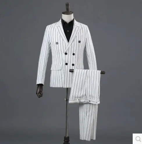 Новинка 2018 (костюм + брюки жилет) мужская одежда Белый Черный Полосатый