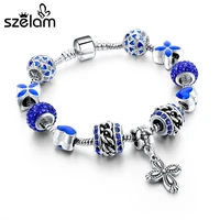 szelam 2019 fashion silver bracelets bangles blue crystal murano beads charm bracelets for women diy jewelry sbr160042