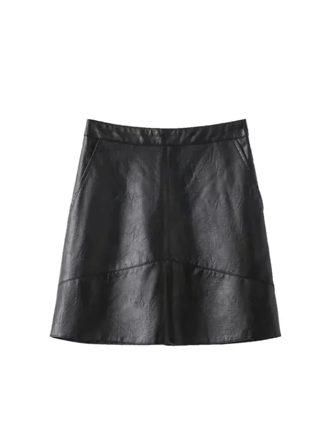 B Black JuneLove модная женская юбка из искусственной кожи с высокой талией, Женская мини-юбка на молнии - Цвет: B Black