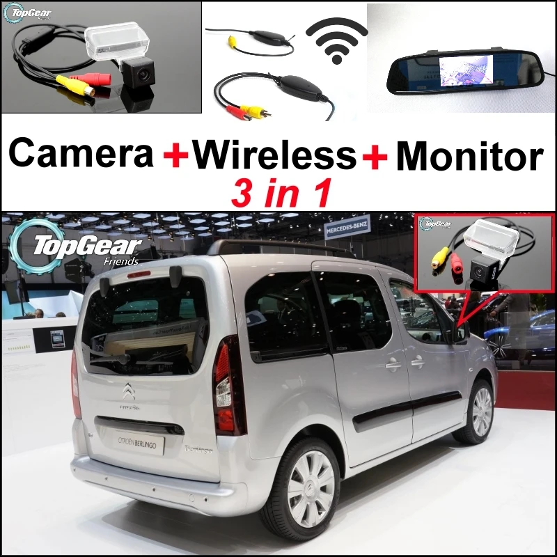 

3in1 Special Camera + Wireless Receiver + Mirror Monitor Parking System For Citroen Berligo For Peugeot Grand Raid Ranch Partner