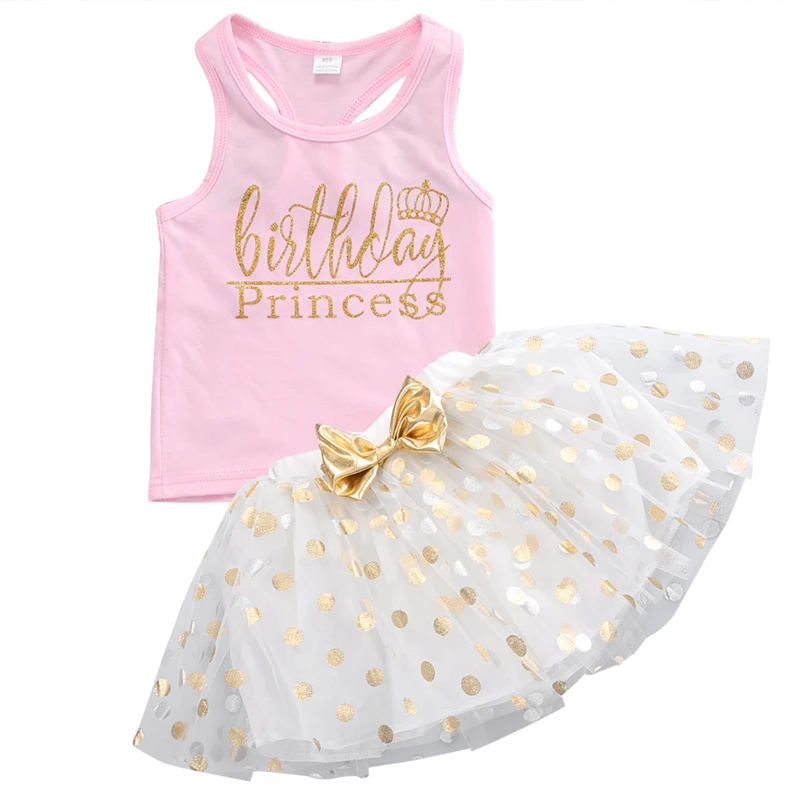 2 шт. Детская футболка без рукавов и юбка пачка с бантом в горошек|kids clothes set|clothing