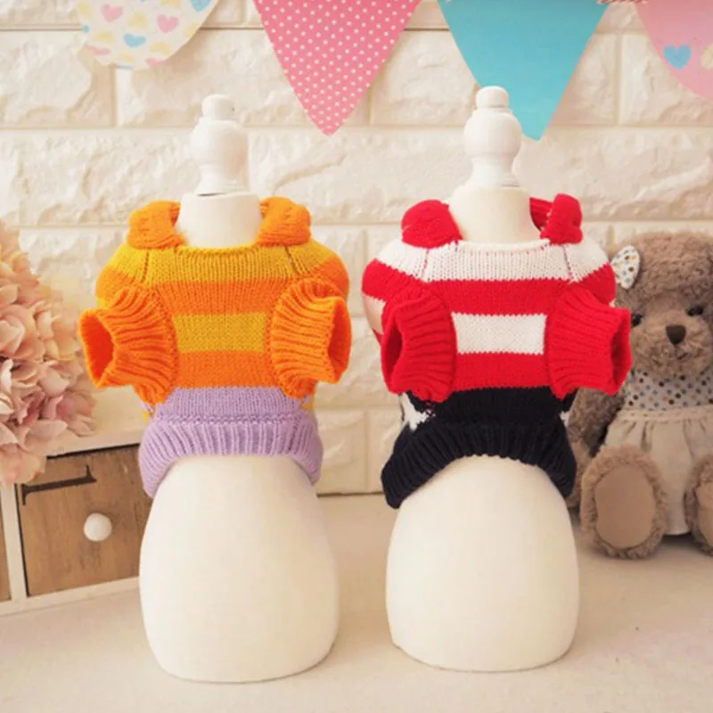 Полосы звезда кота собаки Любимчика Свитера sweatershirt вязать крючком Одежда зима