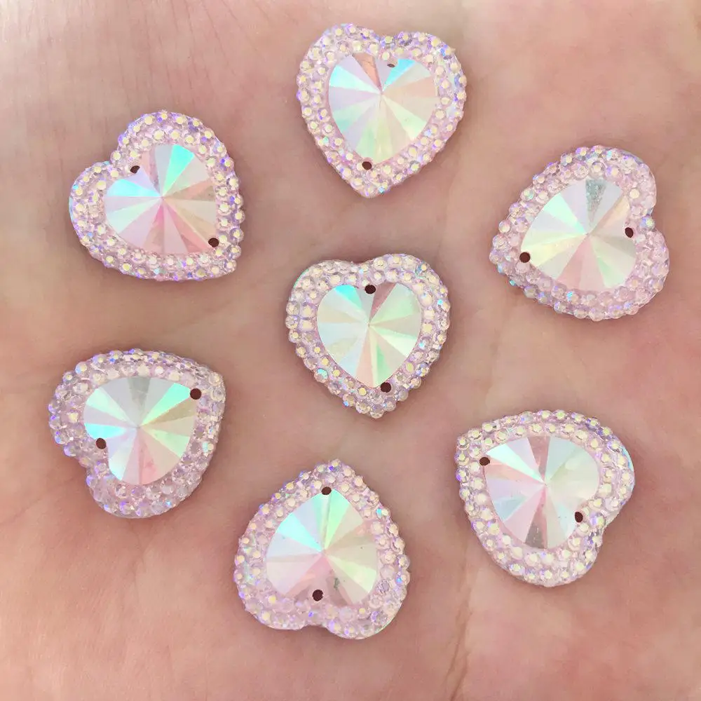 DIY 40 шт. 16 мм AB сердца из смолы с плоской задней стороной 2 отверстиями стразы