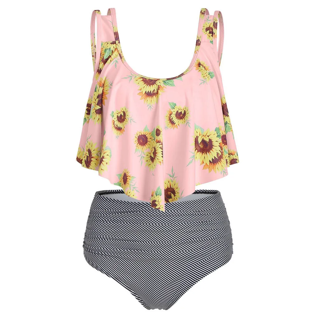 Женский купальник с высокой талией SAGACE бикини цветочным принтом и подсолнухами