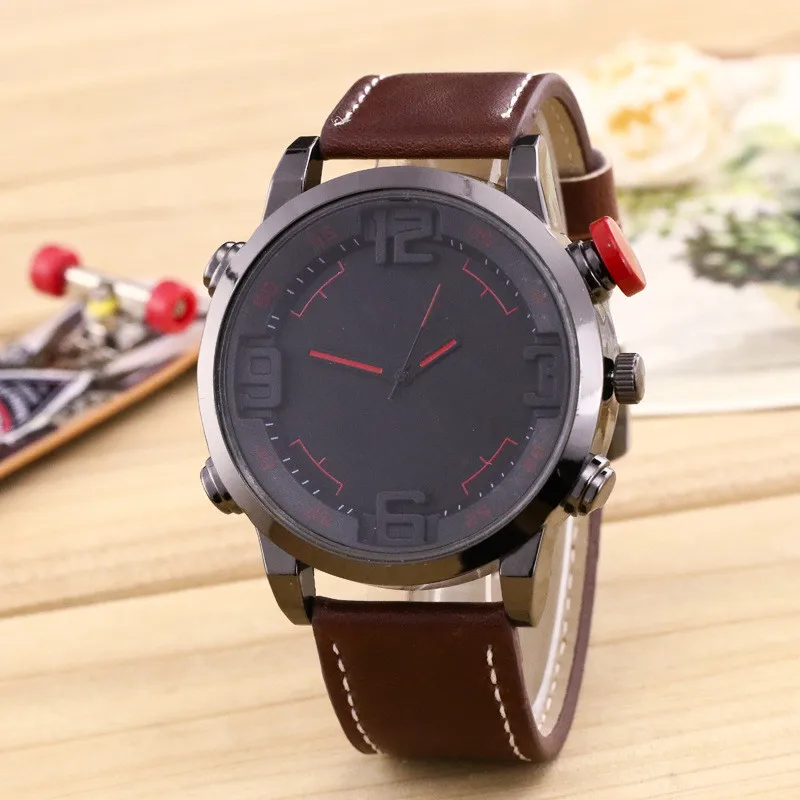 Спортивные часы Reloj армейские кварцевые мужские с большим циферблатом кожаные