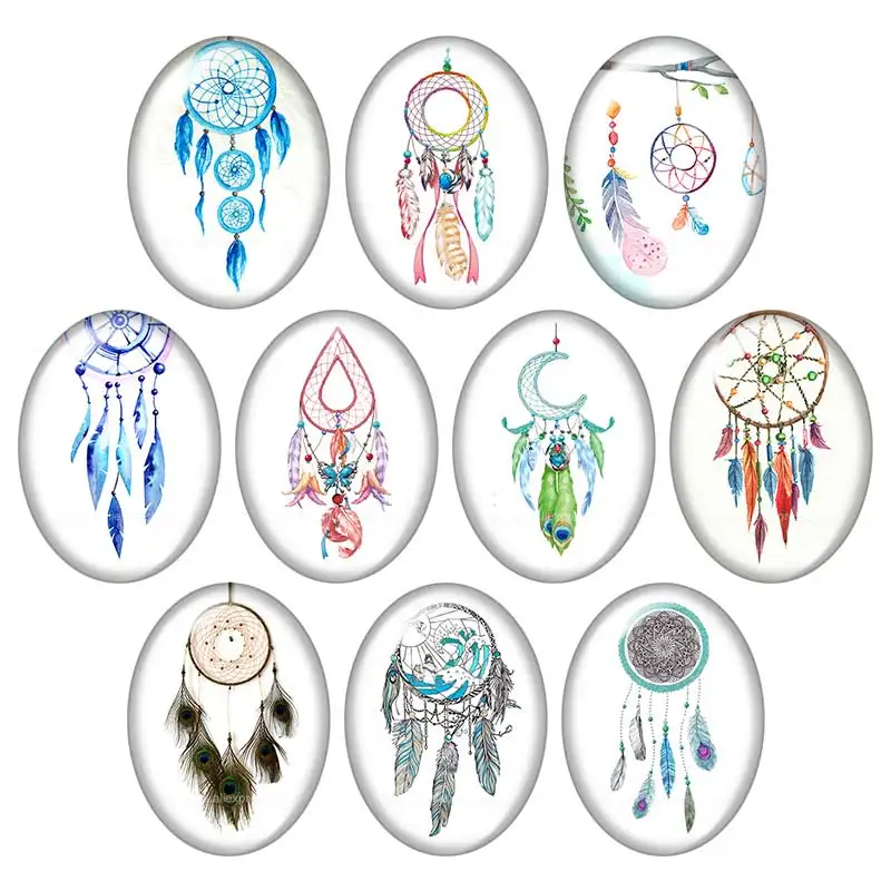 Beauty Dream catchers перья 13x1 8 мм/18x2 5 мм/30x40 мм Смешанные овальные фото стекло кабошон