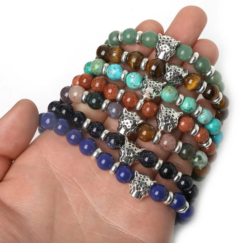 8 мм браслет из натурального камня и с белым говлит Малахит Лава камень Леопард