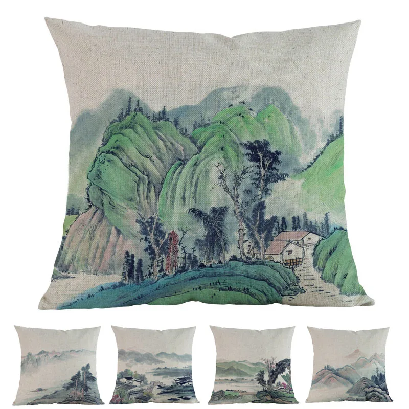 Китайский стиль живописи древних чернил пейзажа архитектура китайское