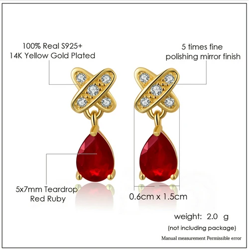 Ламон слеза 5x7 мм 2ct красный рубин 925 пробы-серебро-ювелирные изделия серьги-гвоздики S925 LMEI050