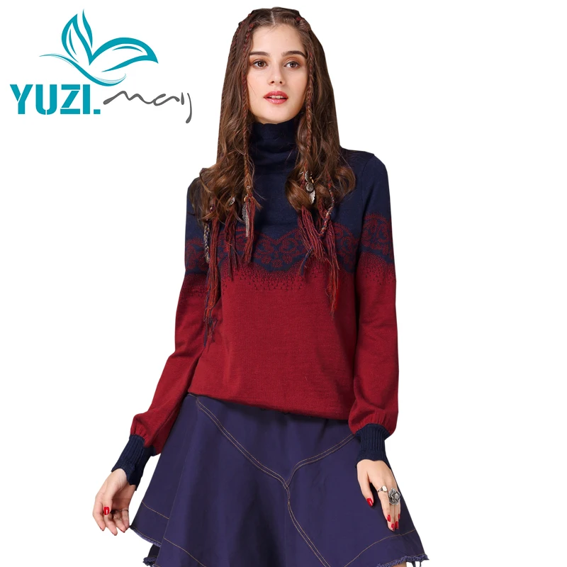 Christmas Sweater For Women 2017 Yuzi.may Boho Winter New Cotton Wool Pullover Turtleneck Lantern Sleeve Jacquard Sweaters B9251 | Женская