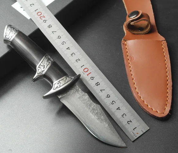 

Swayboo high-grade gold and silver Damascus steel small straight knife collection gifts damask knife outdoor hungting knives