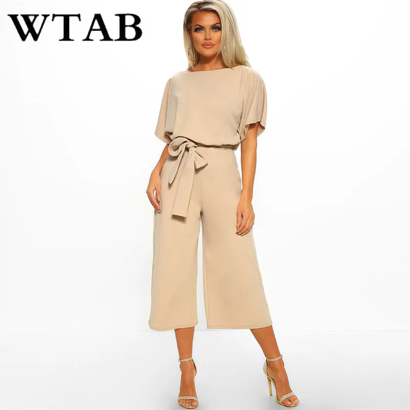 WTAB 2019 Повседневный Однотонный женский комбинезон с коротким рукавом на шнуровке