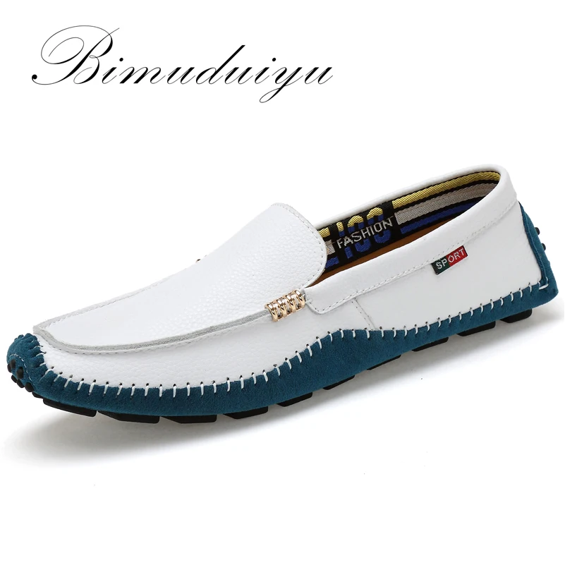 

BIMUDUIYU Big Size High Quality Genuine Leather Men Shoes Soft Moccasins Fashion Brand Men Flats Comfy Casual Driving Boat38-47