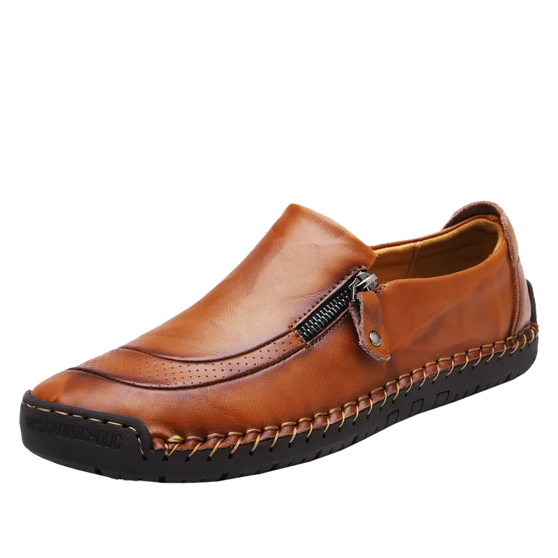 2019 mens shoes Four Seasons Fashion Casual soft Comfortable hand-stitched Slip-On Round Toe genuine leather flat Sewing red | Обувь