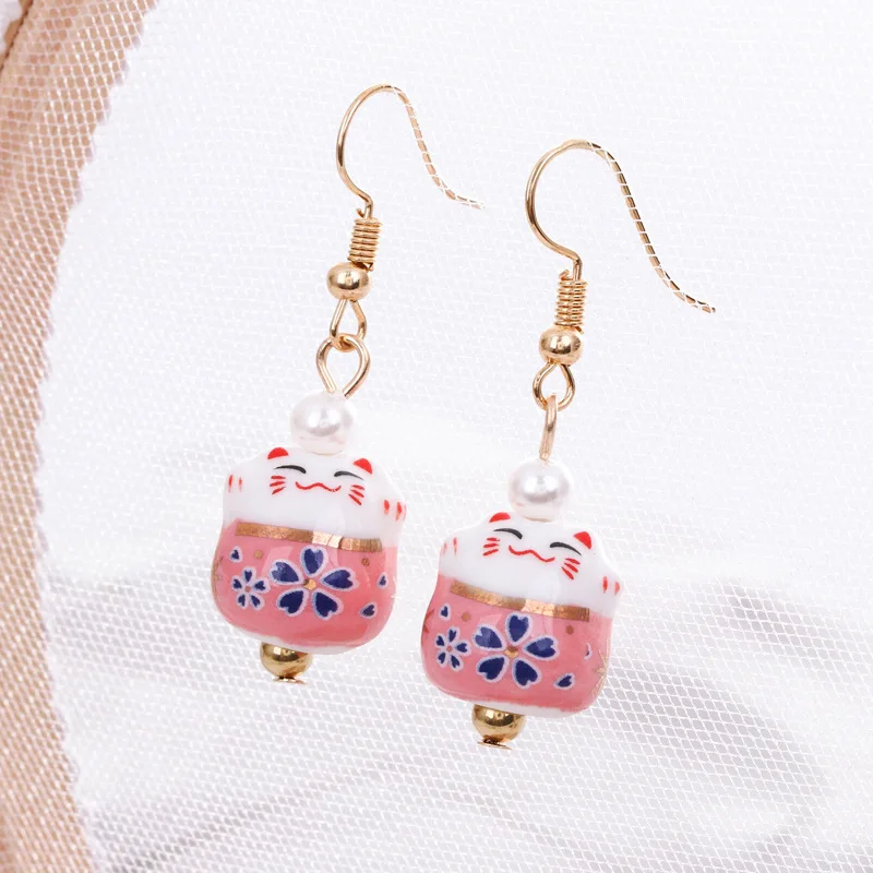 Фарфоровые серьги подвески с кисточками Fortune Cat милыми животными|Серьги-подвески|