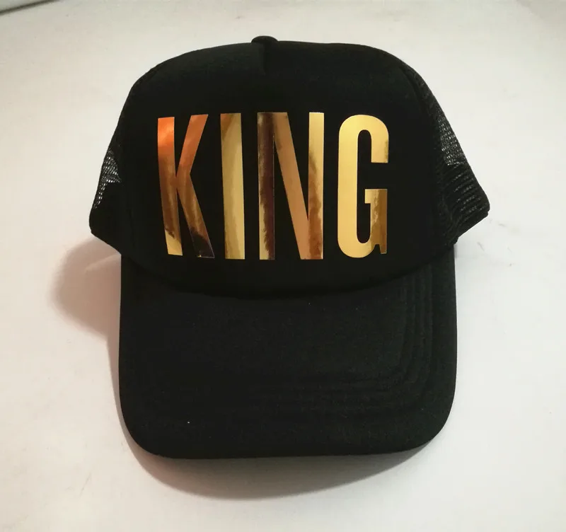 Кепка бейсболка KING QUEEN для мужчин и женщин с золотым блеском принтом белый черный