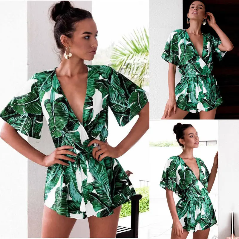 2018 Elegant Sweet Floral Print Women Playsuits Sexy Jumpsuit Shorts Summer Half Sleeve Party Beach Playsuit Overalls | Женская одежда
