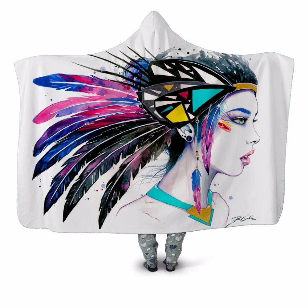 

Artist Girl Art 3D Printed Hooded Blanket Couch Quilt Cover Youth Travel Velvet Plush Throw Fleece Blanket Bedspread Home Office