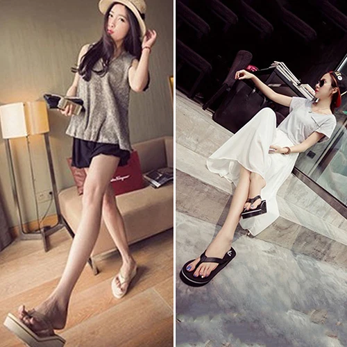 Fashion Women's Slipper Flip Flops Summer Beach Wedge Thick Sole Heeled Shoes