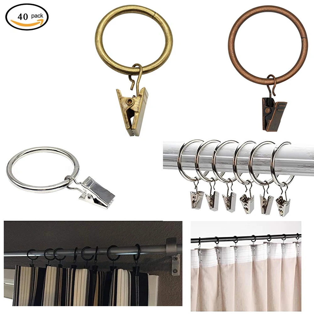 

40Pcs Bronze Copper Curtain Clips Strong Metal Decorative Drapery window Curtain Ring with Clip Rustproof Vintage 1.5Inch Diamet