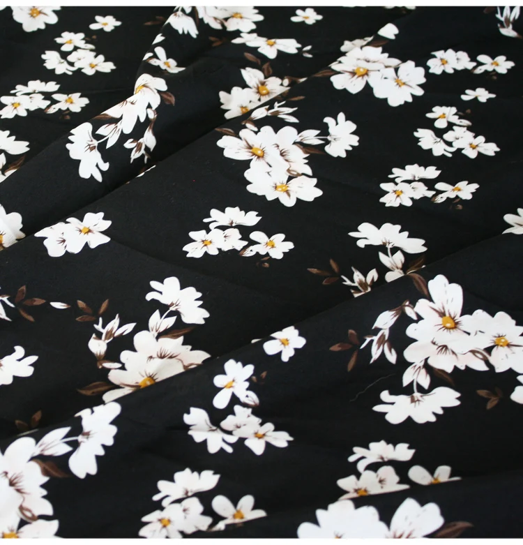 Magnolia flower printed fabric meter 145 cm non-perspective chiffon material soft scarf dress black child fabrics | Дом и сад