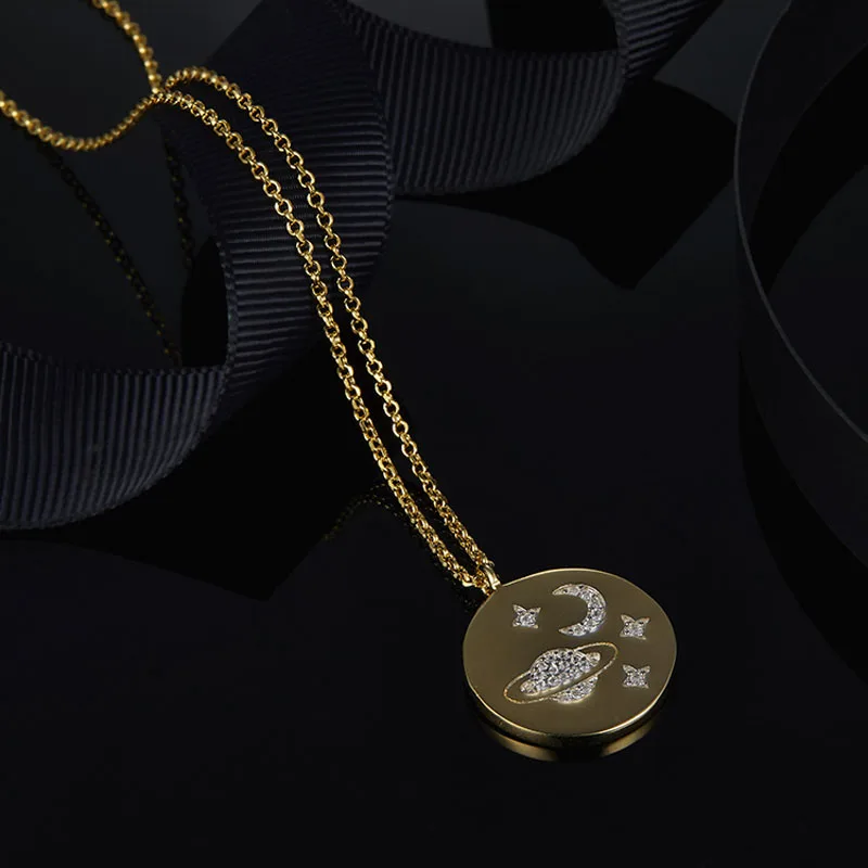 Женское ожерелье из серебра 925 пробы с подвеской в виде монет звезды Луны планеты