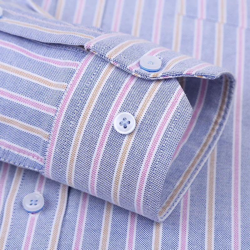 

Men's Long Sleeve Oxford Cotton Button Down Plaid Striped Dress Shirts with Chest Pocket Casual Regular-fit Office Work Shirt