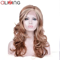 alizing light brown lace frontal wig l part golden brown high temperature fiber synthetic hair big long wave k040