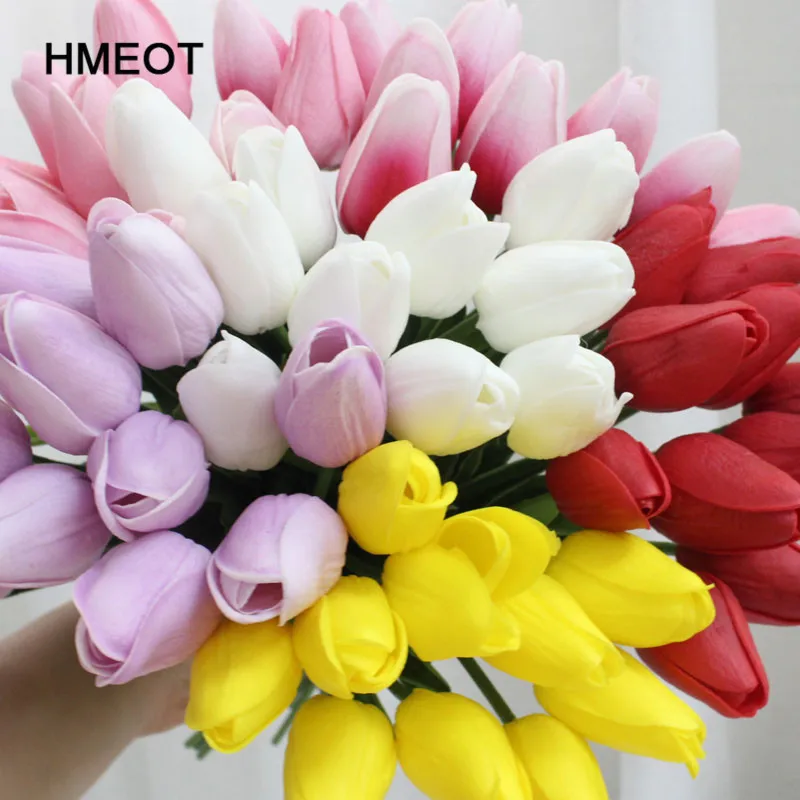 HMEOT 10 шт. настоящие на ощупь цветы латексные тюльпаны искусственный букет цветок