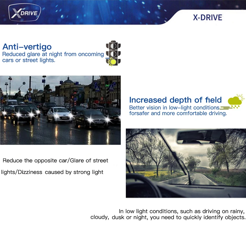 Антибликовые линзы CHEMI X Drive для ночного вождения антиотражающие прозрачные