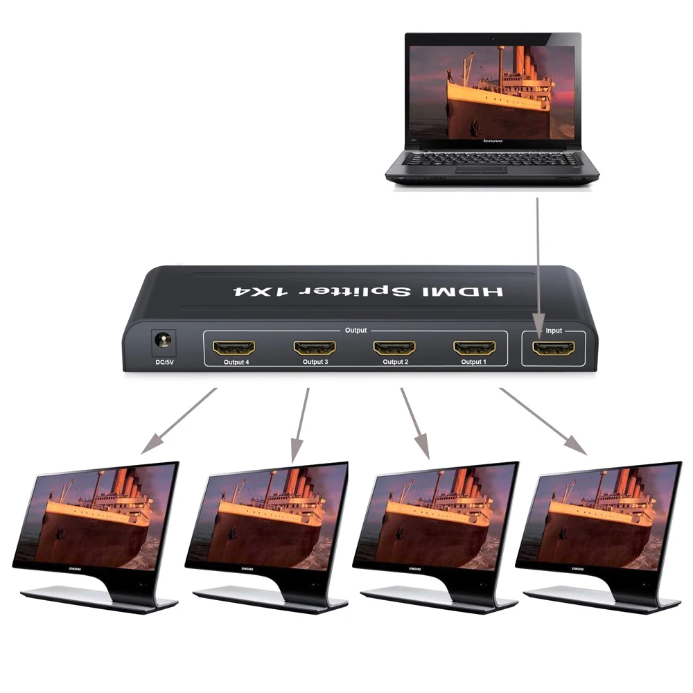 (Отправка от нас) Proster 1X4 HDMI сплиттер Поддержка 3D 1 вход 4 Выход 1080p 1x4 дистрибьюторы