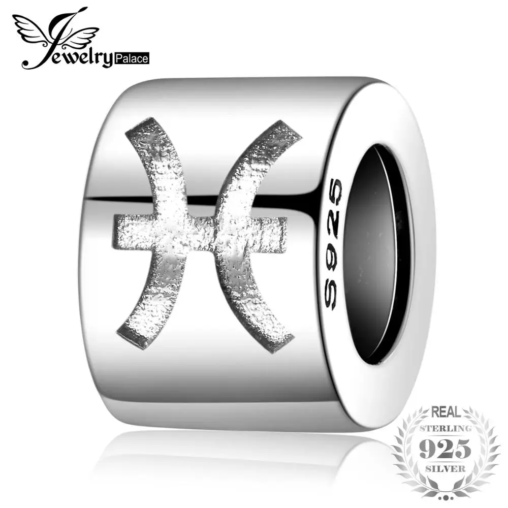 Pisces Ювелирные изделия, серебряные бусины 925 пробы зодиака, подвески, серебро 925,, для браслета, серебро 925, оригинальные бусины для изготовления ювелирных изделий - Цвет: Pisces