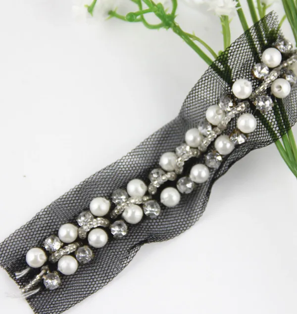 

Beaded Pearls Crystal Trim Braid Lace Ribbon Venise Embellishment Applique Trimming Sewing Supplies for Wedding Dress 10yd/T1098