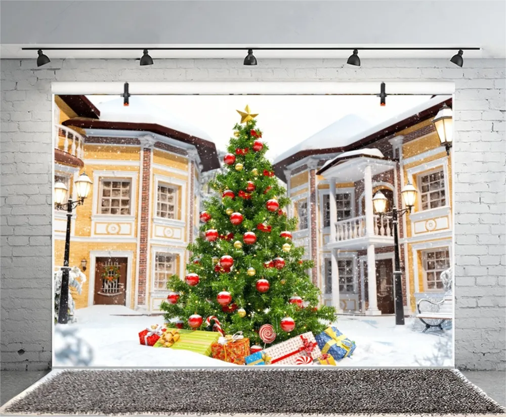 Laeacco Christmas Tree City Streets Snow Gifts Baby Photography Background Customized Photographic Backdrop For Photo Studio | Электроника