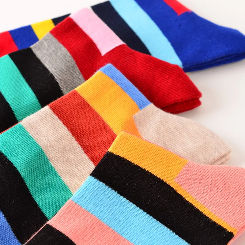 Новые яркие Для мужчин экипажа хлопок полосатый рисунок Happy Socks британский стиль