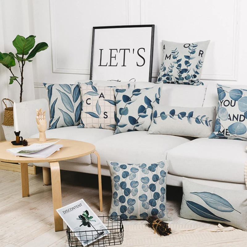Wholesales Pillow Cover Vintage Blue Leaves Plant Floral Cushion Home Decorative Case 45x45cm/30x50cm | Дом и сад