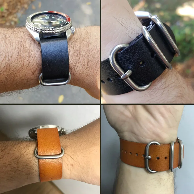 Ремешок из натуральной кожи для наручных часов браслет ZULU нержавеющей стали в