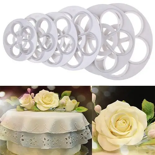 6 шт./компл. Fondant Mold торт Сахарный цветок розового цветка для приготовления