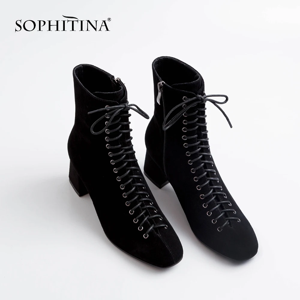 Online SOPHITINA Solid Sepatu Nyaman Tinggi Hak Square Kulit Sapi Baru Unik Wanita Sepatu Hot Sale Fashion Semata Kaki MO240
