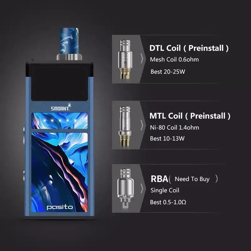 

100% original Smoant Pasito Pod Kit 1100mah battery 3ml atomizer fit MTL&DTL coil e-cig pod vape Kit rebuildable pod system