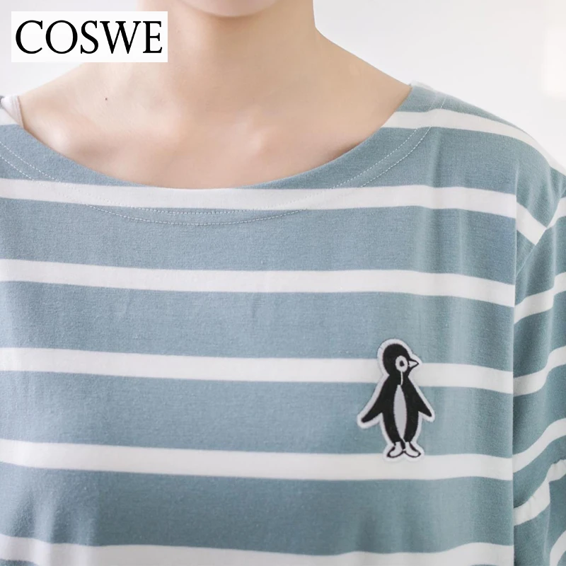 COSWE новый короткий рукав ночное белье для Для женщин трусы летние полосатые