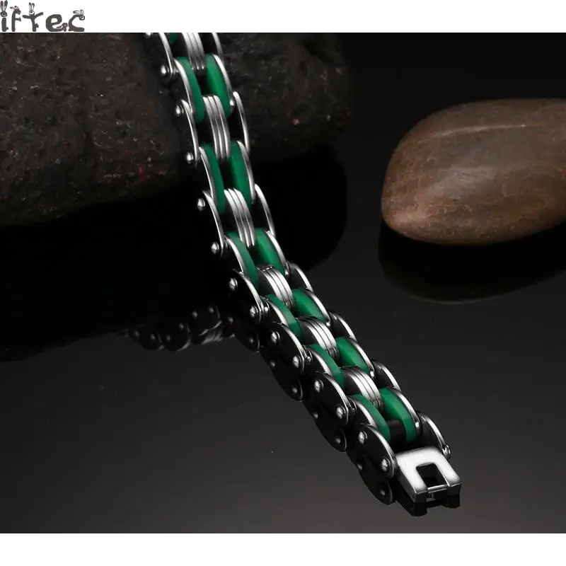 Iftec в стиле панк Нержавеющая сталь браслет Для мужчин ювелирные изделия зеленый