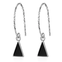 new simple fashion ear hook silver plated jewelry personality geometric triangle black epoxy women earrings xze254